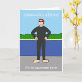 Open Water Swim Gefeliciteerd Cartoon Kaart (Gele Bloem)