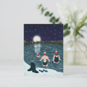 Open water swimming in a lake with snow Christmas Feestdagenkaart (Staand voorkant)