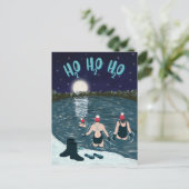 Open water zwemt in een meer met sneeuwkerst feestdagenkaart (Staand voorkant)