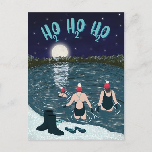 Open water zwemt in een meer met sneeuwkerst feestdagenkaart (Voorkant)