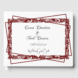 Open-werk Elegante Maroon-Bourgondische bruiloft Gastenboek