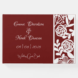 Open-werk Elegante Maroon-Bourgondische bruiloft Gastenboek
