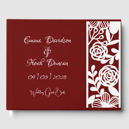Open-werk Elegante Maroon-Bourgondische bruiloft Gastenboek