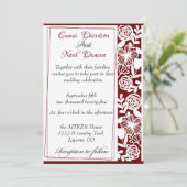 Open-werk Elegante Maroon bruiloft uitnodiging Kaa (Staand voorkant)