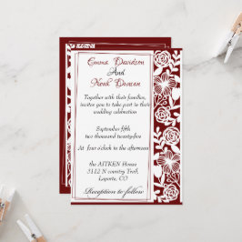 Open-werk Elegante Maroon bruiloft uitnodiging Kaa