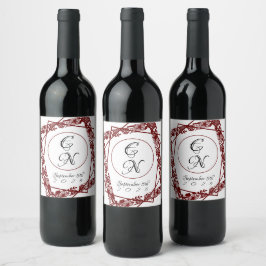 Open-werk Elegante Maroon Wijnfles Etiketten