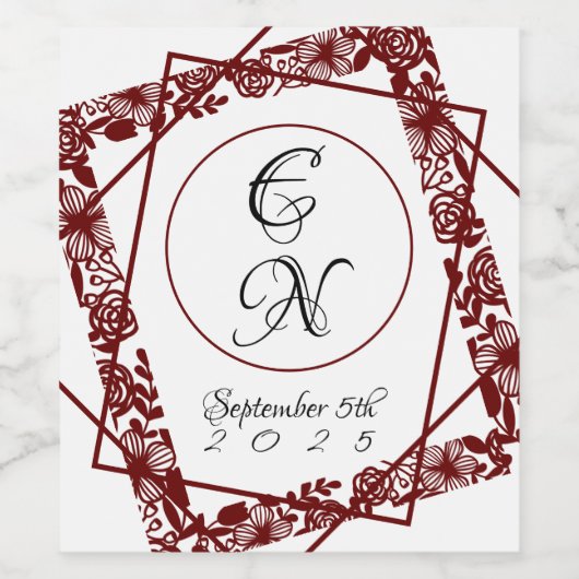 Open-werk Elegante Maroon Wijnfles Etiketten (Enkel label)