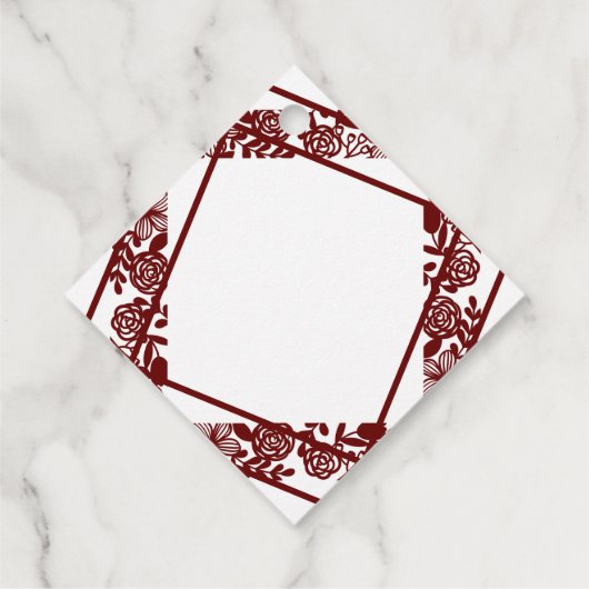 Open-werk monogram wit-bordeaux bruiloft bedankjes labels (Achterkant)