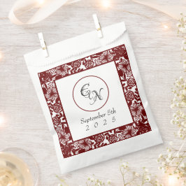 Open-werk monogram wit-bordeaux bruiloft bedankzakje