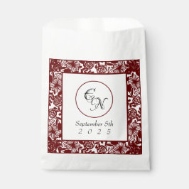 Open-werk monogram wit-bordeaux bruiloft bedankzakje