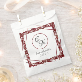 Open-werk monogram wit-bordeaux bruiloft bedankzakje