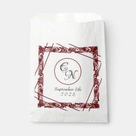 Open-werk monogram wit-bordeaux bruiloft bedankzakje