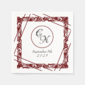 Open-werk monogram wit-bordeaux bruiloft servet (Voorkant)