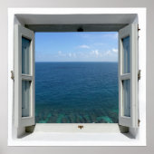 Open Window Blue Ocean Zee Uitzicht Poster (Voorkant)