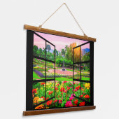 Open Window Garden Hanging Tapestry Hangend Wandkleed (Gebogen)