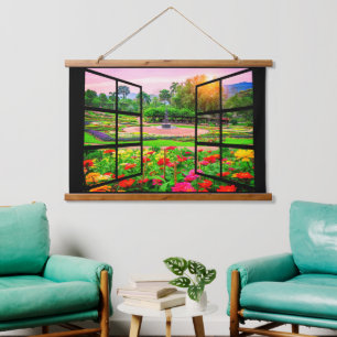 Open Window Garden Hanging Tapestry Hangend Wandkleed