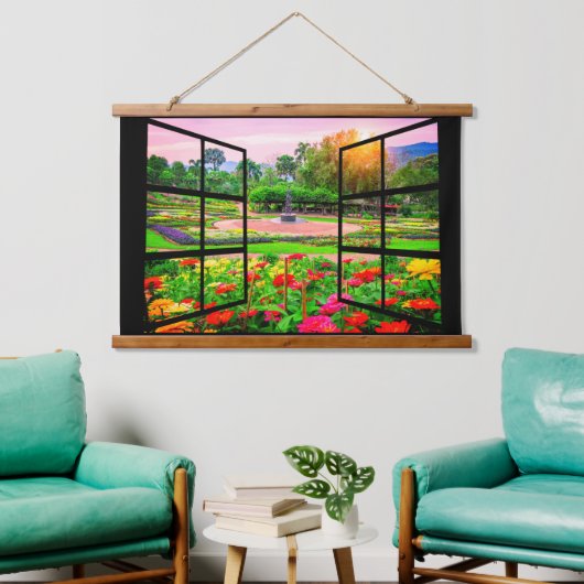 Open Window Garden Hanging Tapestry Hangend Wandkleed (Woonkamer)