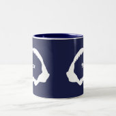 Open witte haai kaken en tanden op Navy Blue Tweekleurige Koffiemok (Center)