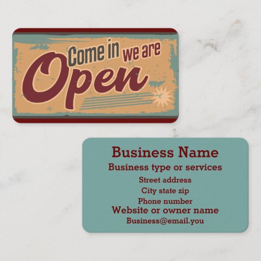  open zakelijk teken retro stijl visitekaartje (Voorkant / Achterkant)