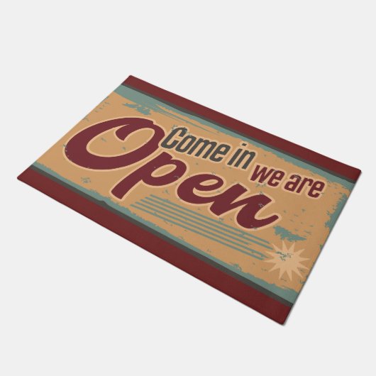  open zakenbord retro café garage red deurmat (Schuin)