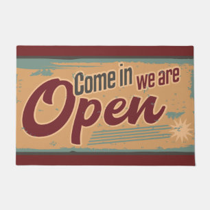 open zakenbord retro café garage red deurmat