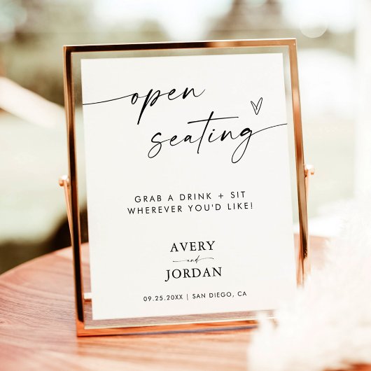 Open zitplaats bord | Modern minimalistisch trouwb Poster