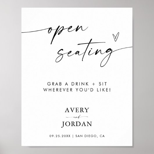 Open zitplaats | Modern minimalistisch bruiloft Poster (Voorkant)