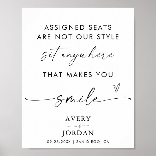 Open Zitplaats Trouwbord | Geen toegewezen plaatse Poster (Voorkant)