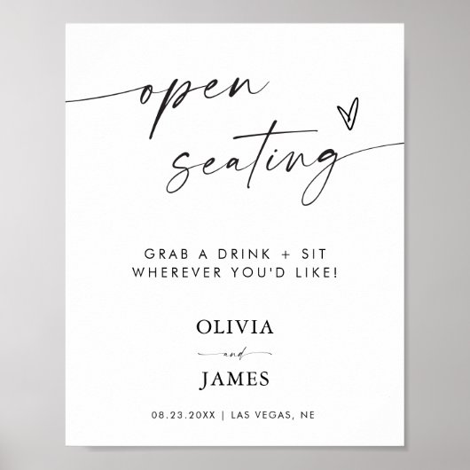 Open zitplaatsen Trouwbord, minimalistische open z Poster (Voorkant)