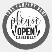 Open zorgvuldig aangepaste bedrijfsactiviteiten ronde sticker (Voorkant)