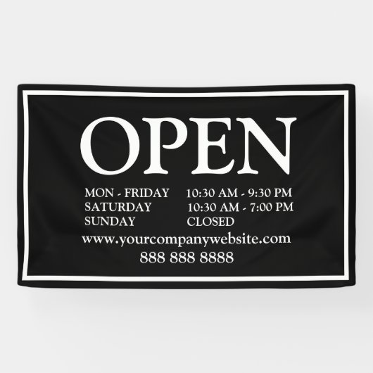 Open Zwart Wit Planning Contact Info Business Spandoek (Horizontaal)