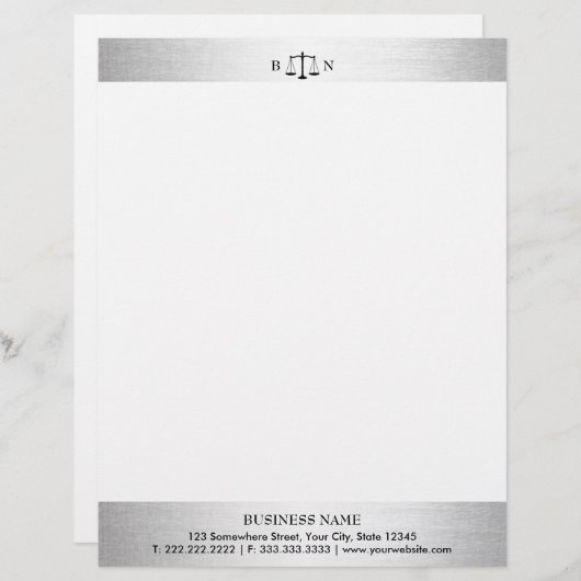 Openbaar aanklager bij wet Silver Border Law Scale Briefhoofd (Voorkant / Achterkant)