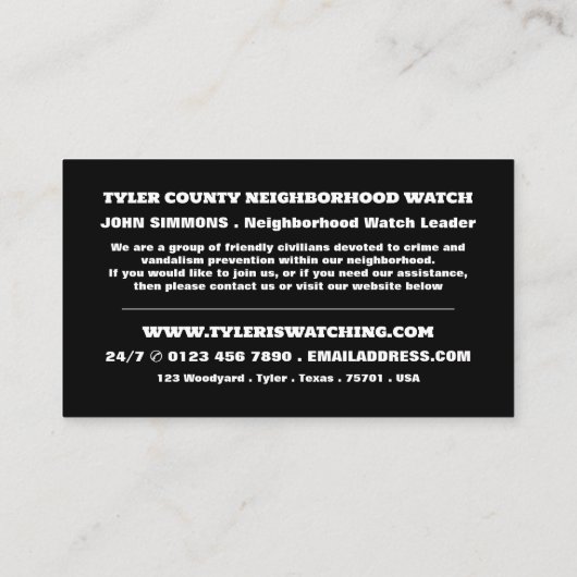 Openbaar Uitzicht, buurtgemeenschapswacht Visitekaartje (Achterkant)