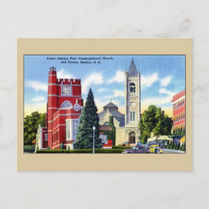 Openbare bibliotheek, kerk, Tavern, Nashua NH Briefkaart