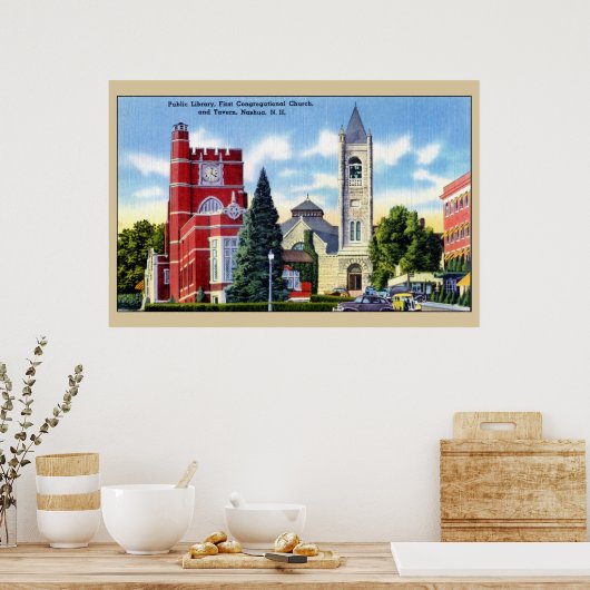 Openbare bibliotheek, kerk, Tavern, Nashua NH Poster (Keuken)