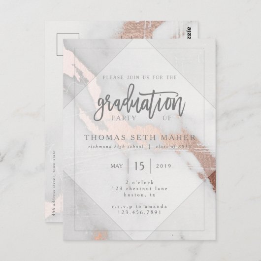 OPENBARE EN ROOS GOLD AFSTUDEREN INVITATIE BRIEFKAART (Voorkant / Achterkant)