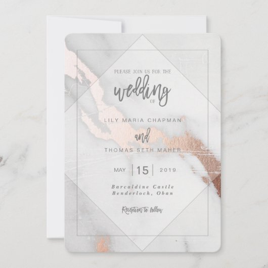 OPENBARE EN ROOS GOLD EFFECT WEDDING INVITATION KAART (Voorkant)