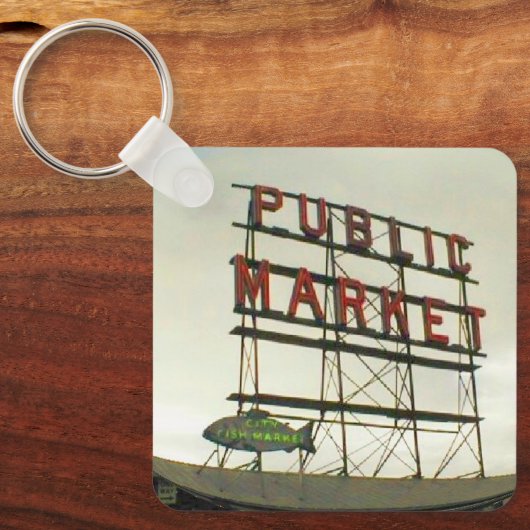 Openbare markt in Seattle, WA Fish Bowl Uitzicht Sleutelhanger (Voorkant)