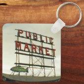 Openbare markt in Seattle, WA Fish Bowl Uitzicht Sleutelhanger (Achterkant)