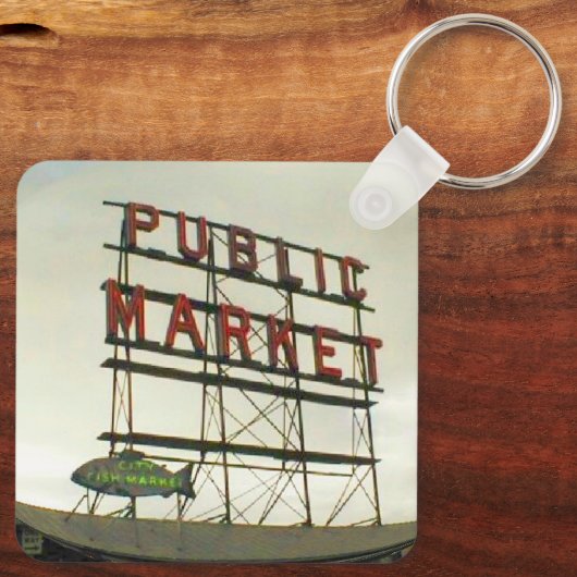 Openbare markt in Seattle, WA Fish Bowl Uitzicht Sleutelhanger (Achterkant)