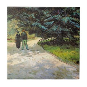 Openbare tuin met stel door Vincent van Gogh Tegeltje