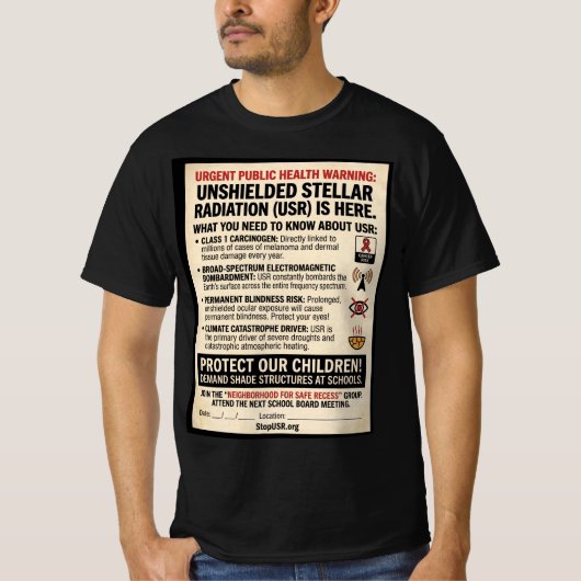 openbare USR-waarschuwing T-shirt (Voorkant)