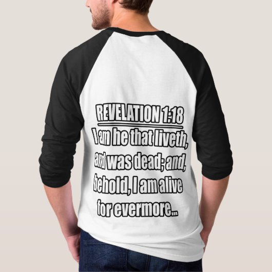 Openbaring 1:18 Statenvertaling. Bijbelvers T-shirt (Achterkant)