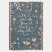 Openbaring 21:5, Blauwgroen bloem Christelijk Deken (Voorkant Verticaal)