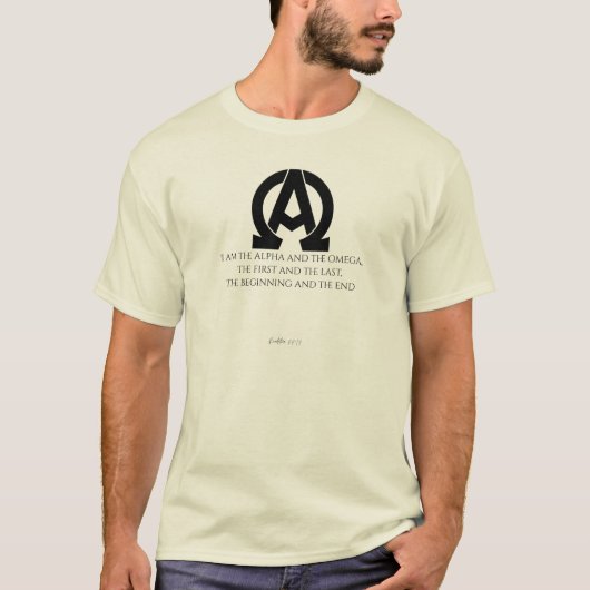 Openbaring 22:13: "Ik ben de Alfa en de Omega." T-shirt (Voorkant)