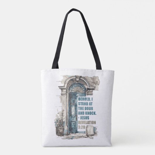 Openbaring 3:20 Ik sta aan de deur en klop Tote Bag (Achterkant)
