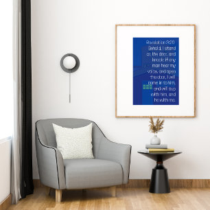Openbaring 3:20 Zie, Ik Sta bij de Deur Blauw Poster
