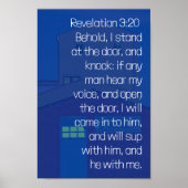 Openbaring 3:20 Zie, Ik Sta bij de Deur Blauw  Poster (Voorkant)