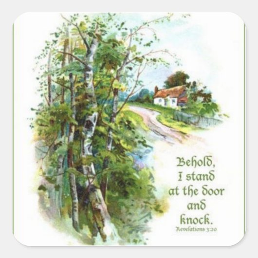 Openbaringen 3:20 Schrift Vierkante Sticker (Voorkant)
