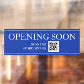 OPENEN SOON Sign, QR Code, Bericht, Dp Blue/White Raamsticker (Vel 2)